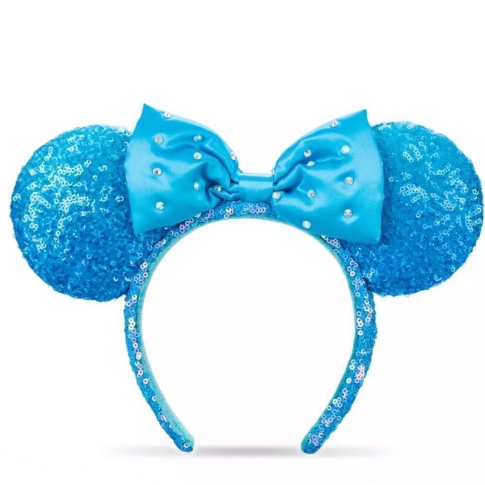 Disney Parks Minnie Mouse Sequin Ear Headband Adult‎ Aqua Blue